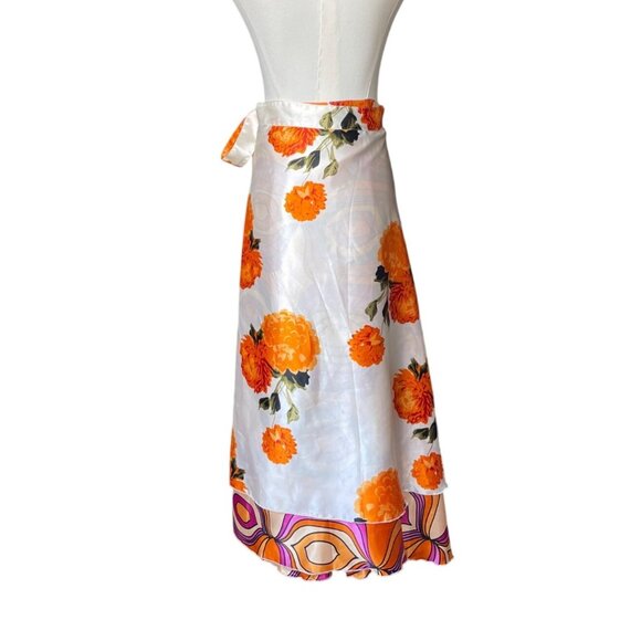 Kariza Boho Hippie Retro Wrap Satin Maxi Skirt One Size Reversible Groovy 70s - Picture 4 of 8